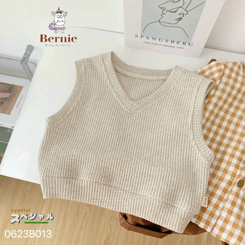 Set 3 chi tiết bé trai áo gile kẻ quần kaki Bernie - Bộ bé trai Hàn Quốc - bộ công tử cho bé 9-23kg - 0623B013