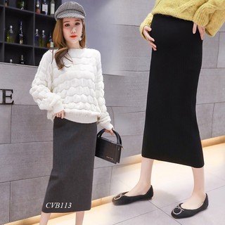 Chân Váy Bầu Len Dài Ấm Xẻ SAU CVB113