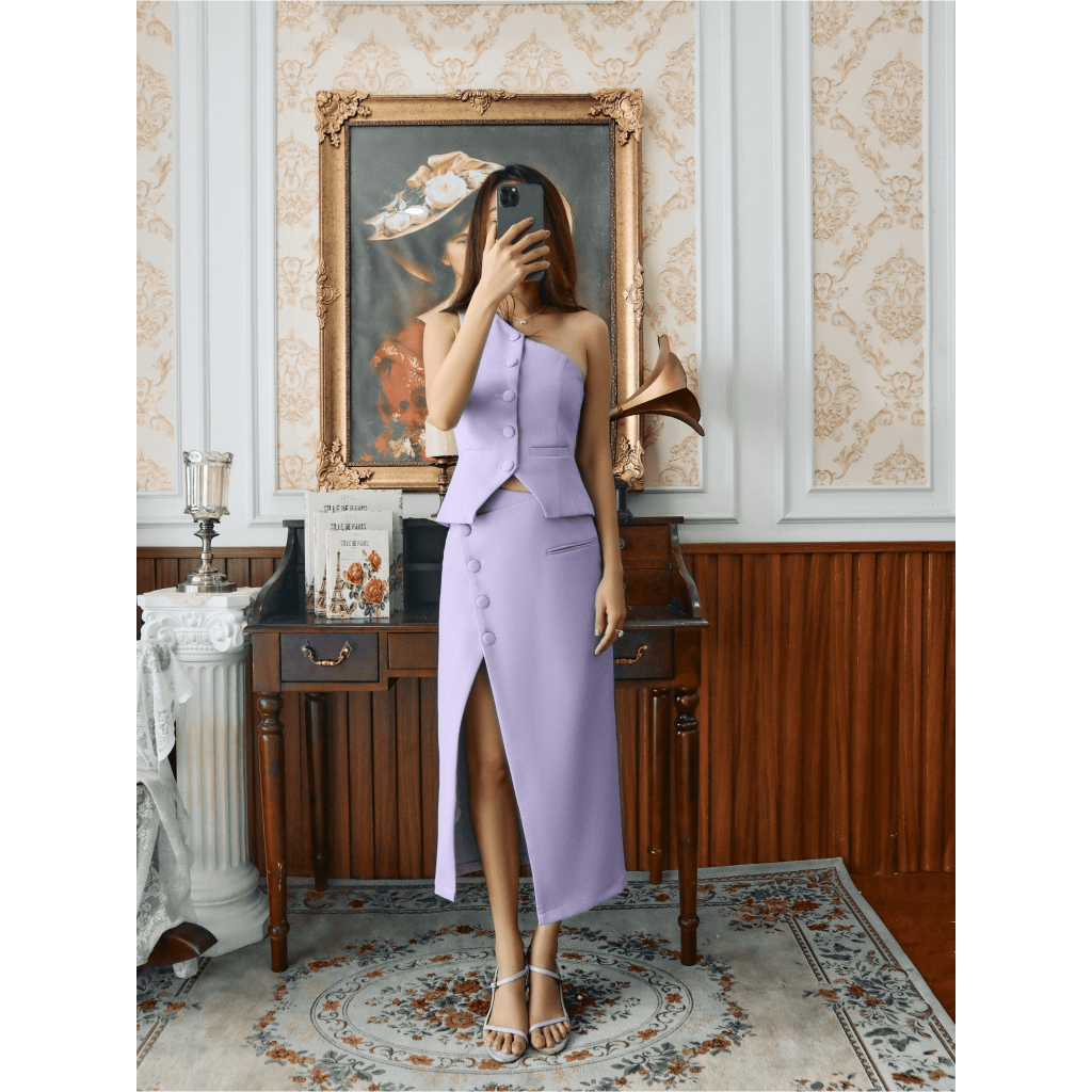 DEVONS STUDIO Set Áo Vest Và Chân váy Midi Xẻ Tà - Day To Slay Set | BigBuy360 - bigbuy360.vn