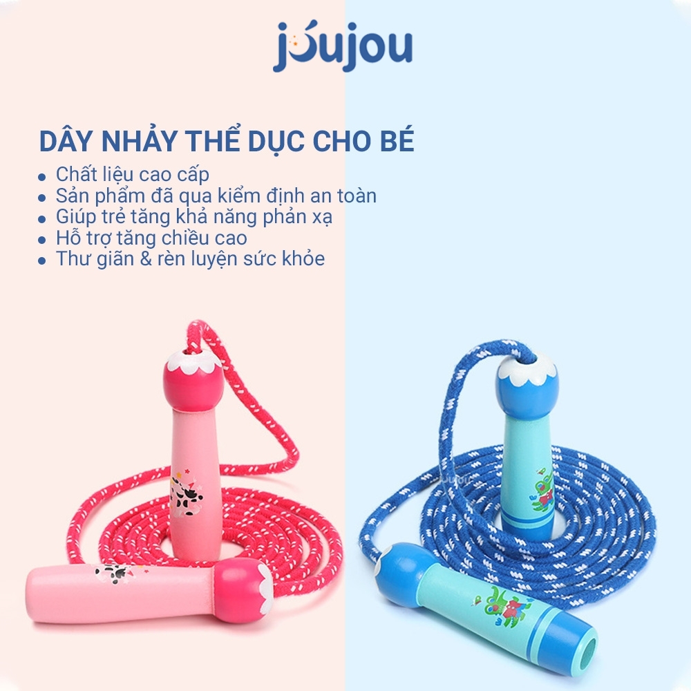 Dây nhảy thể dục cho bé tay cầm cán gỗ Jujou, dây nhảy dài 2m5 giúp bé tăng khả năng phẩn xạ và hỗ trợ tăng chiều cao