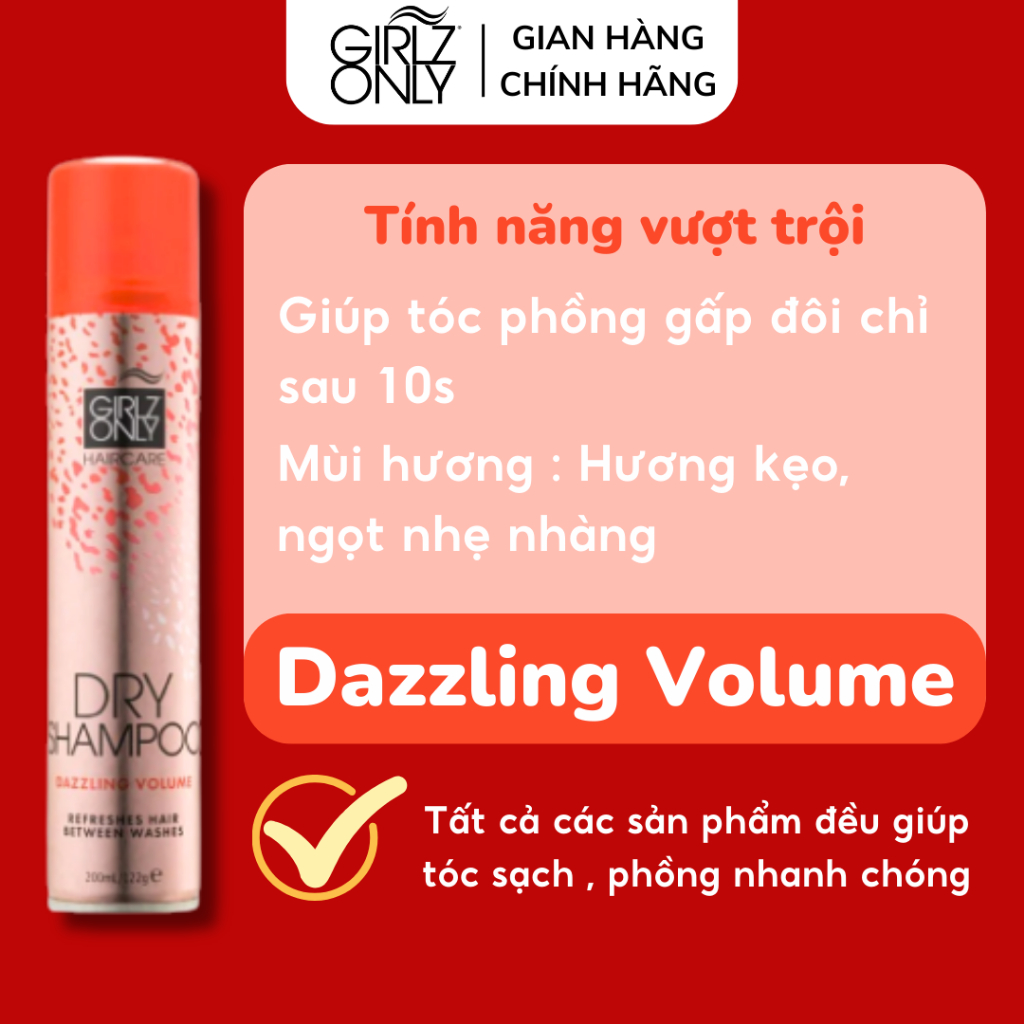 Dầu Gội Khô Girlz Only Party Nights / Dawn 'Til Dusk / Dazzling Volume / No Residue Nude