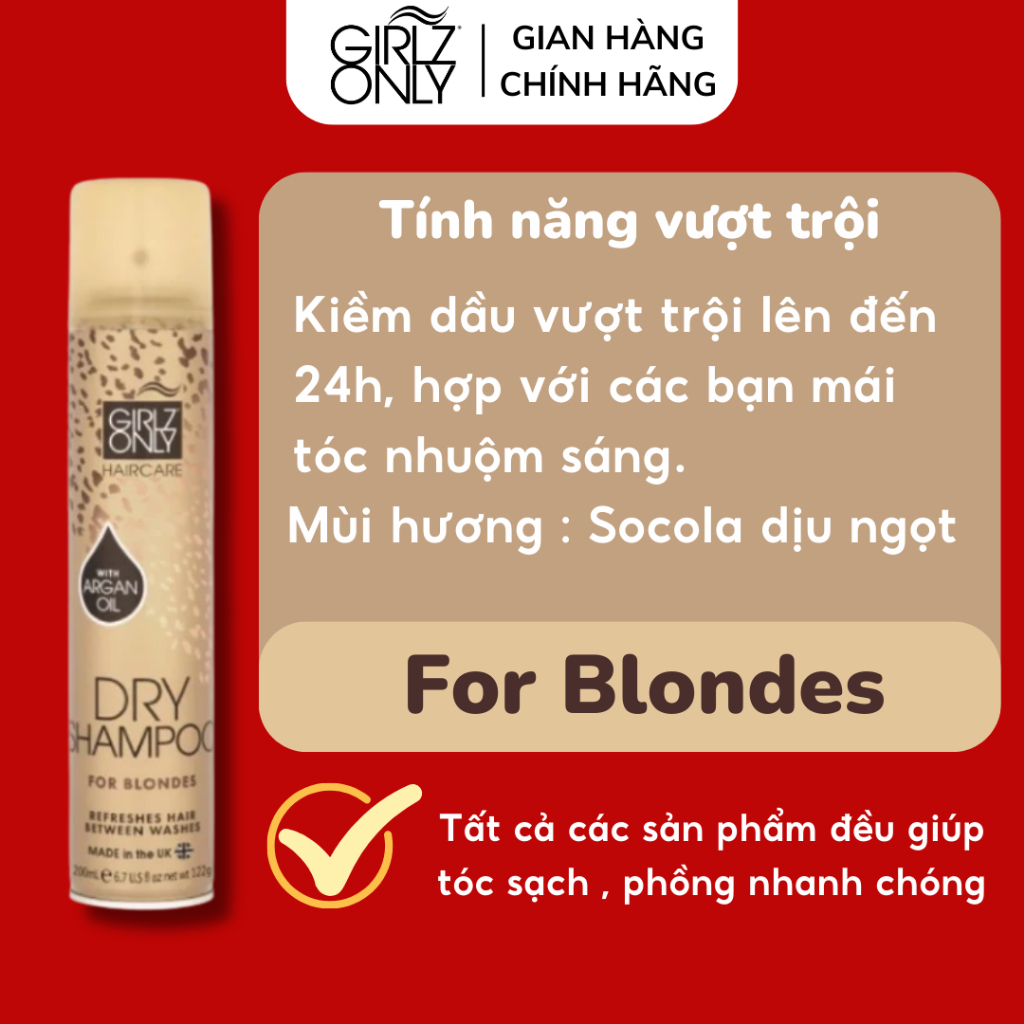 Dầu Gội Khô Girlz Only Party Nights / Dawn 'Til Dusk / Dazzling Volume / No Residue Nude