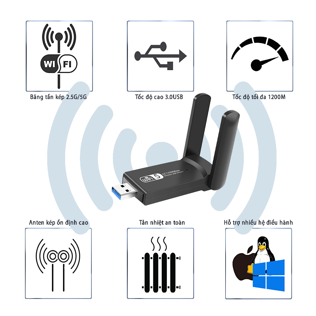 USB Thu Sóng wifi ZENTECH 1200mbps 2 Râu Kết Nối Mạng Máy Tính Không Dây Tốc Độ Cao,Bộ Thu Phát WiFi Cho Máy Tính | BigBuy360 - bigbuy360.vn