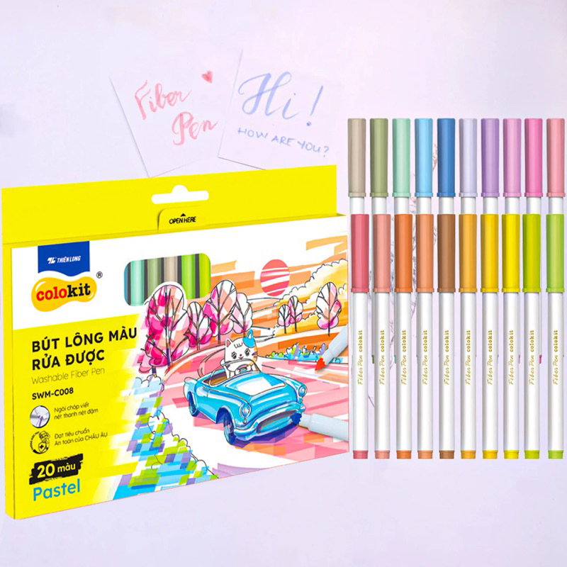 [DDAY 28.10 Tặng 1 Bút gel CC +3 Chun tóc]Bút lông 20 màu Pastel Washable Fiber Pen Thiên Long Colokit SWM-C008