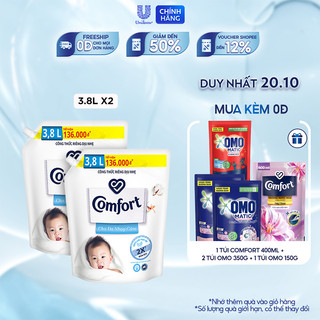 Combo 2 Nước xả vải Comfort Cho Da Nhạy Cảm Túi 3.8L - Phù hợp với cả em bé