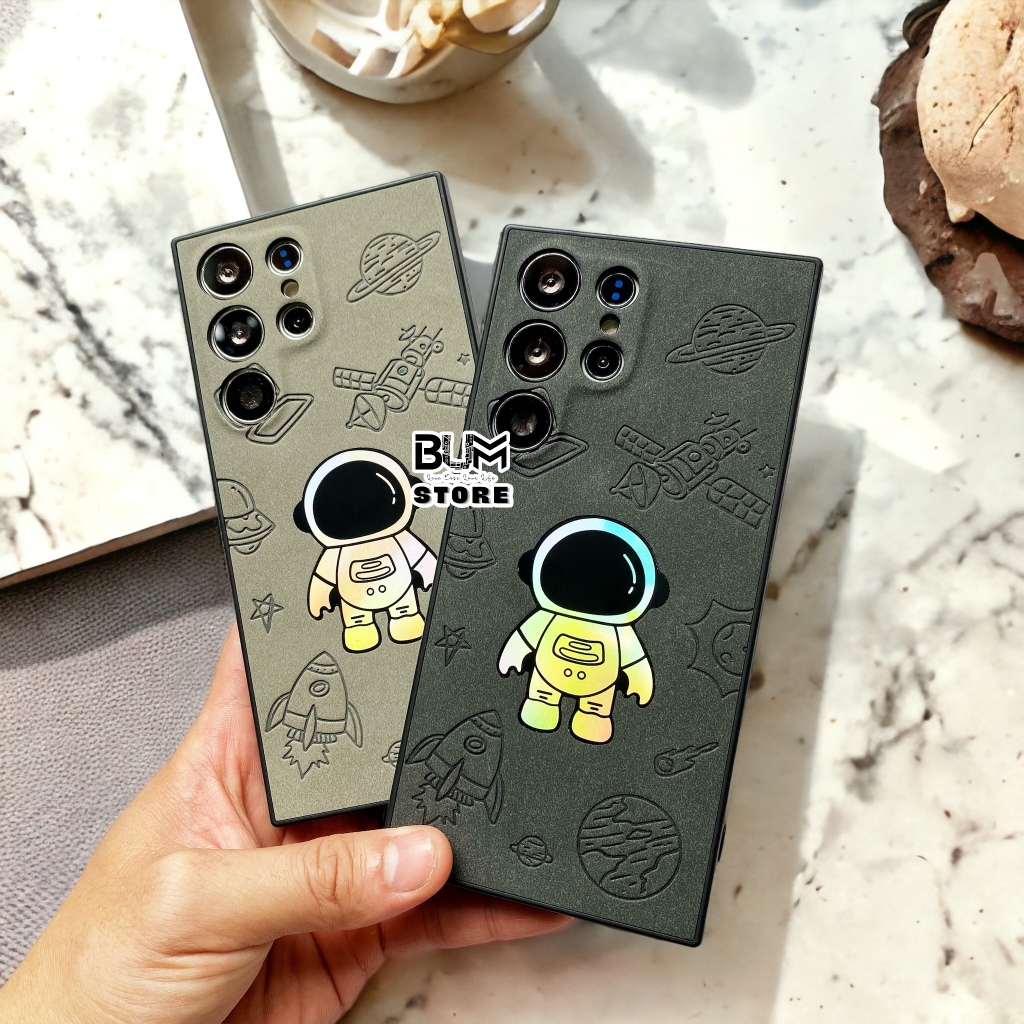 Ốp Lưng Astronauts Da Lộn In Lazer Cho Điện Thoại Samsung Galaxy S23 Ultra / S22 Ultra