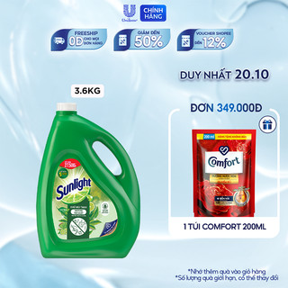 Nước Rửa Chén Bát Sunlight Thiên Nhiên Chai 3.6KG (Muối khoáng Lô hội/ Matcha Trà Nhật/ Bưởi Tây Hoa Anh đào/ Quế Bồ Hòn
