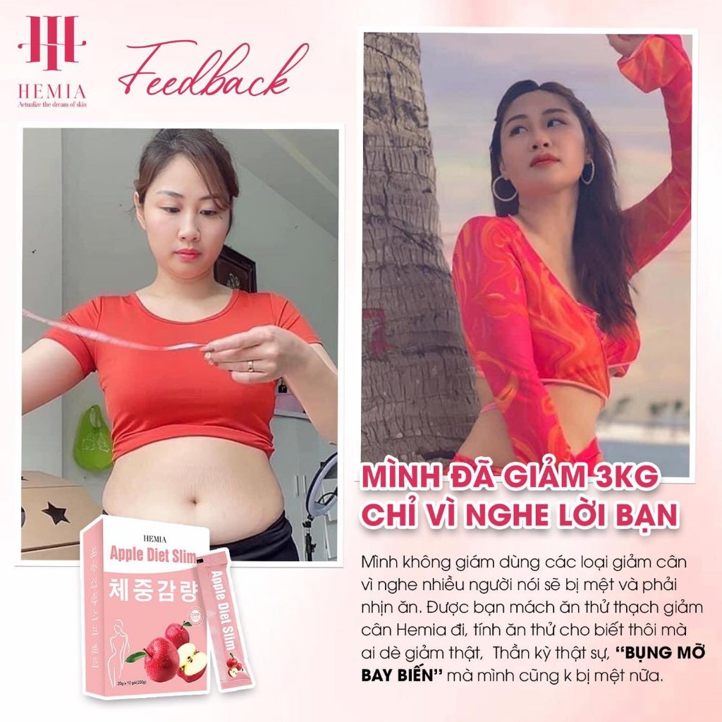 Thạch Giảm Cân Hemia Chính Hãng Thạch Táo Giảm Cân Apple Diet Slim Hộp 10 gói