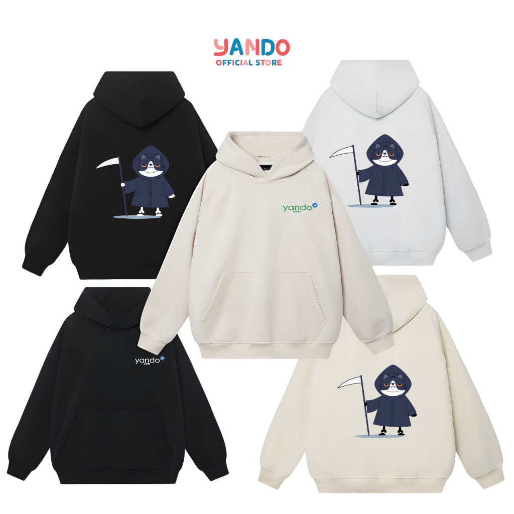 Áo Hoodie Form Rộng YANDO OUTFITS P822 Nỉ Cotton HALLOWEEN CAT 350GSM Local Brand