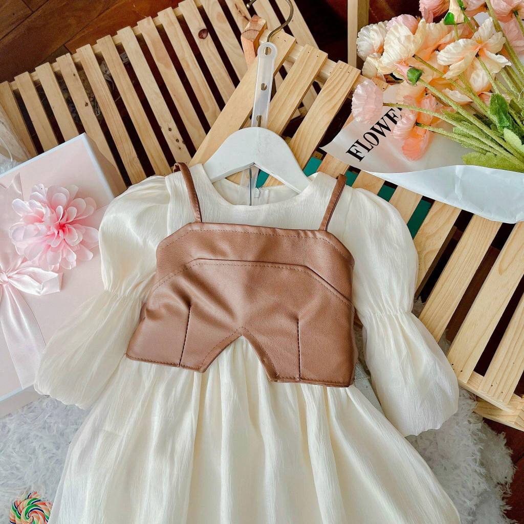 Váy Bé Gái dài tay Mykids Đầm Thiết Kế chất mùa đông Siêu Xinh Set Váy Tơ 2 Lớp kèm Áo da rời cho bé 7-30kg