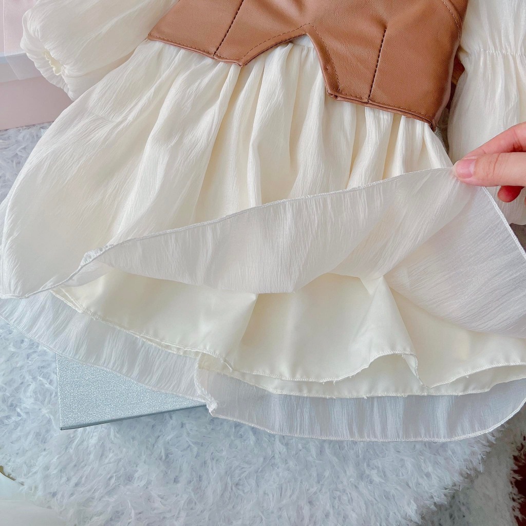 Váy Bé Gái dài tay Mykids Đầm Thiết Kế chất mùa đông Siêu Xinh Set Váy Tơ 2 Lớp kèm Áo da rời cho bé 7-30kg