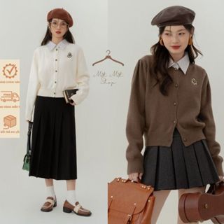 Áo Khoác Cổ Bẻ Sơ Mi Phối Logo , Áo Len Tay Dài Dáng Lỡ Mẫu Hot 2024 Thời Trang Nữ Phù Hợp Với Mọi Lứa Tuổi Matmat