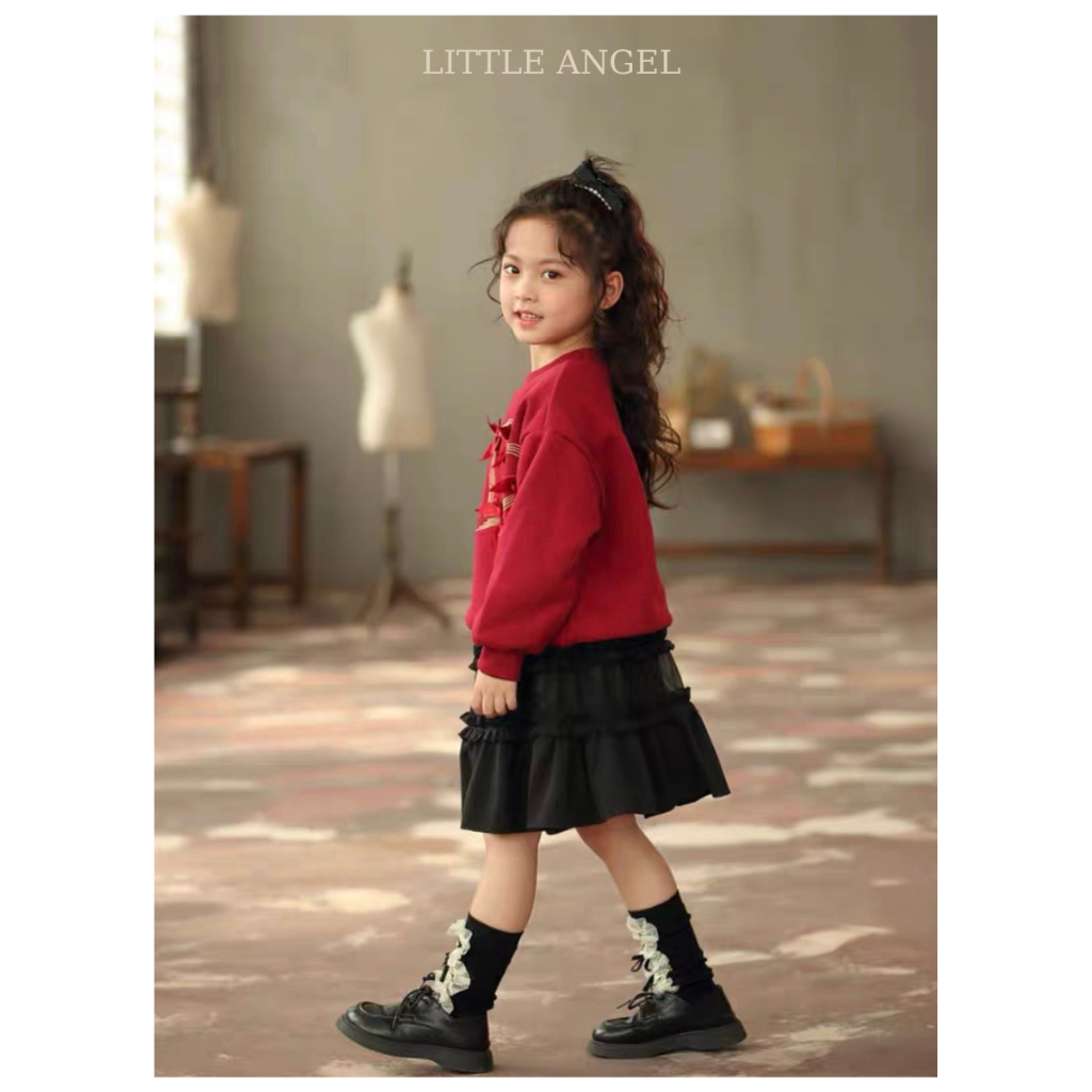 Set bộ váy bé gái hai mảnh mùa thu đông, phong cách tiểu thư sang chảnh dễ thương size 12-40kg