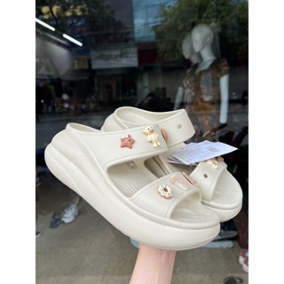 Dép Crocs Nữ  CAO CẤP  Dép sandal Crocs Crush 2 quai 3 màu trắng kem size 35- 40 tặng kèm charm