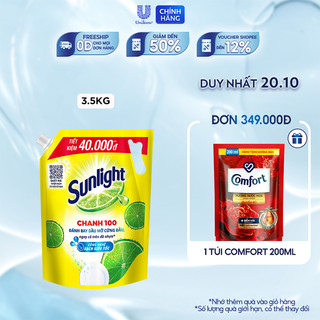 Nước rửa chén Sunlight chanh 100 mới đánh bay dầu mỡ cứng đầu túi 2.6kg/3.5kg