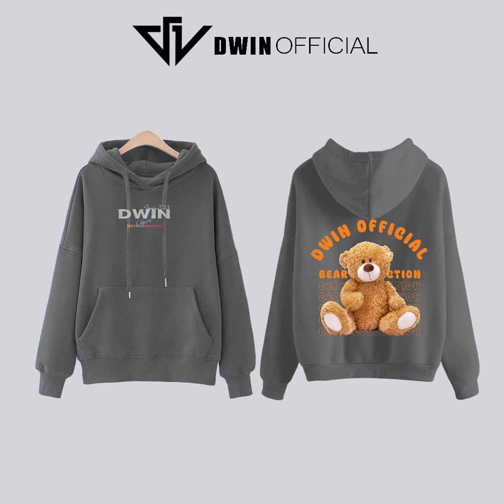 Áo hoodie Bear nỉ unisex DWIN basic nam nữ form rộng oversize local brand SP00062