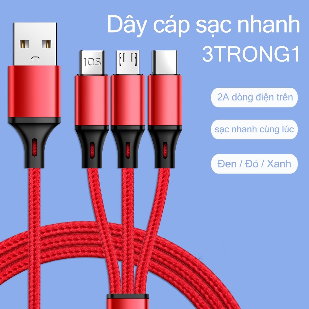 Cáp Sạc Nhiều Đầu Đa Năng | Dây Cáp Sạc 3 Đầu Thông Minh Dây Dù Cực Bền | Dây Sạc 3 in 1