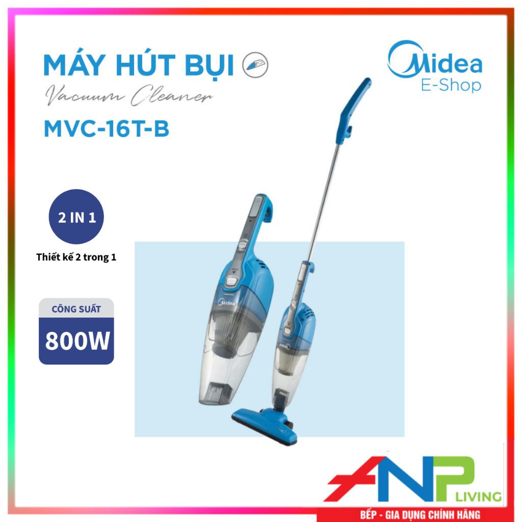 Máy hút bụi cầm tay Midea MVC-16T-B (Công suất 800W, Độ ồn: 84 dB, Bộ lọc Hepa H13, Dây Điện Dài 5m)