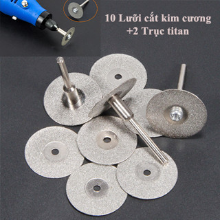 Bộ 10 lưỡi cắt phủ kim cương mini 30-40mm kèm 2 trục 3ly dùng cho máy khoan mài khăc mini