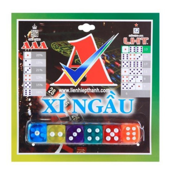 Bộ xúc xắc xí ngầu LIÊN HIỆP THÀNH hàng chính hãng cao cấp vỉ 6 viên, có nhiều màu trong suốt