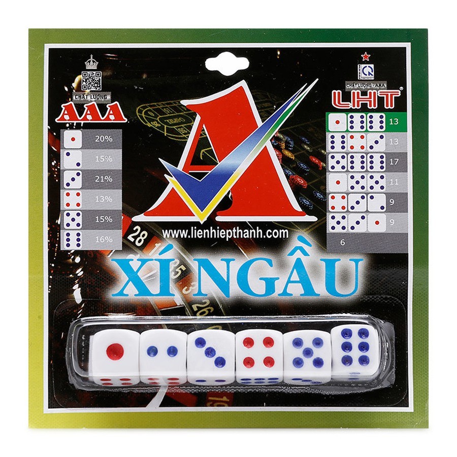 Bộ xúc xắc xí ngầu LIÊN HIỆP THÀNH hàng chính hãng cao cấp vỉ 6 viên, có nhiều màu trong suốt