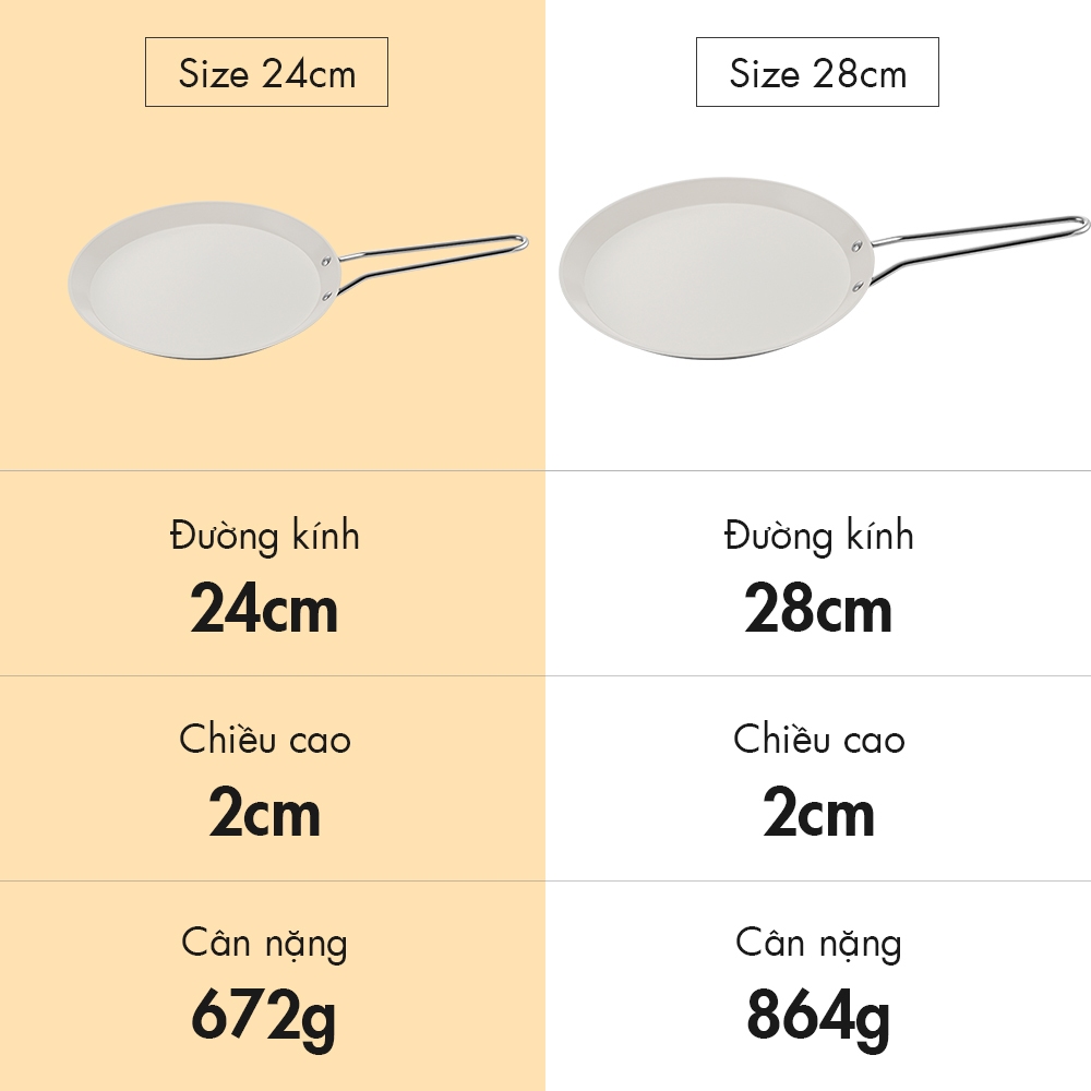 Chảo rán bánh Pancake inox 3 lớp nguyên khối phủ chống dính Ceramic Edelkochen 24/28cm – Màu Cream
