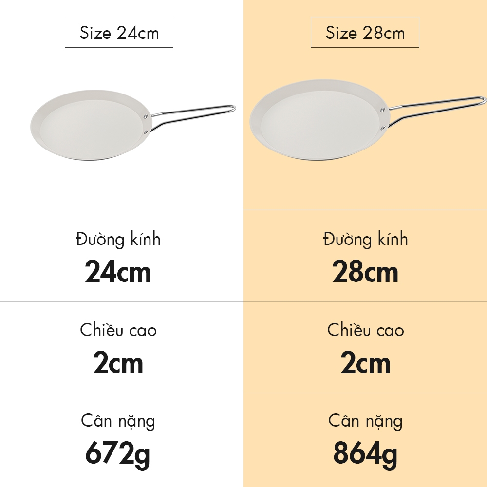Chảo rán bánh Pancake inox 3 lớp nguyên khối phủ chống dính Ceramic Edelkochen 24/28cm – Màu Cream