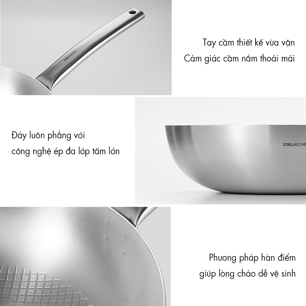 Chảo chiên inox 3 lớp nguyên khối Edelkochen Kubis Collection 24/28cm