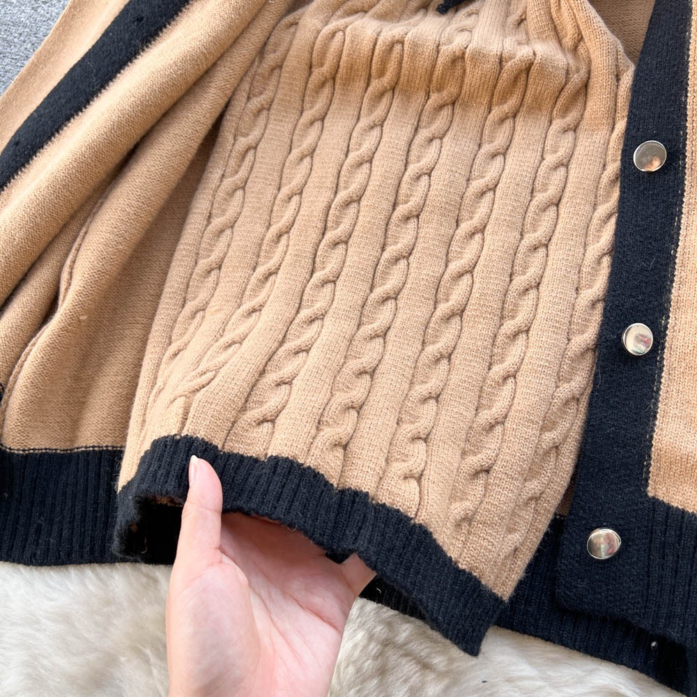 Set áo len kèm váy 2 dây họa tiết xoắn nữ tính