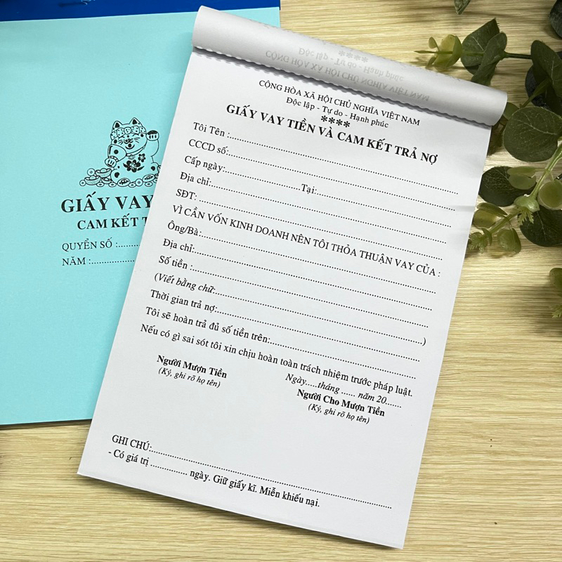 GIẤY VAY TIỀN KHỔ A5, 2 LIÊN 100 tờ/quyển