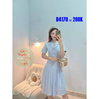 Đầm sơ mi xếp ly sọc kẻ nhuyễn