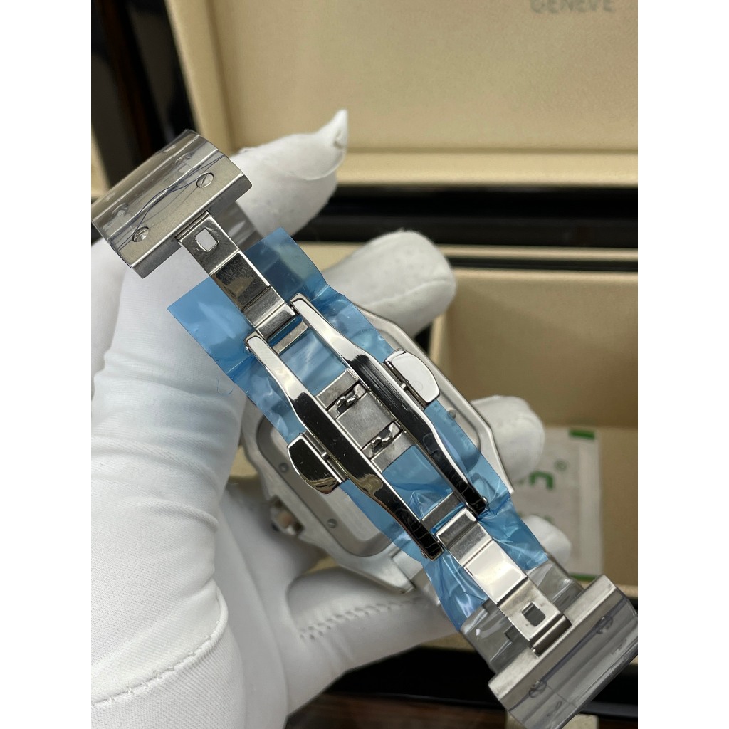 Đồng hồ nam Cartier Santos 40mm máy cơ Miyota Nhật, full đá CZ, dây da cá sấu cao cấp