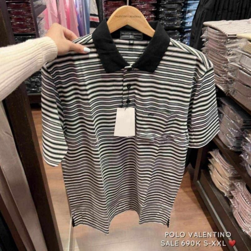 Áo polo Valentino Creations tay ngắn kẻ sọc tay dài size XL