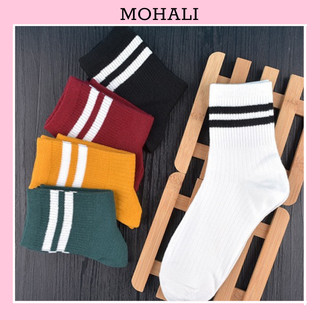 Tất cổ cao nam nữ vớ hai sọc gân cotton kháng khuẩn size chân 34-39 MOHALI VC018