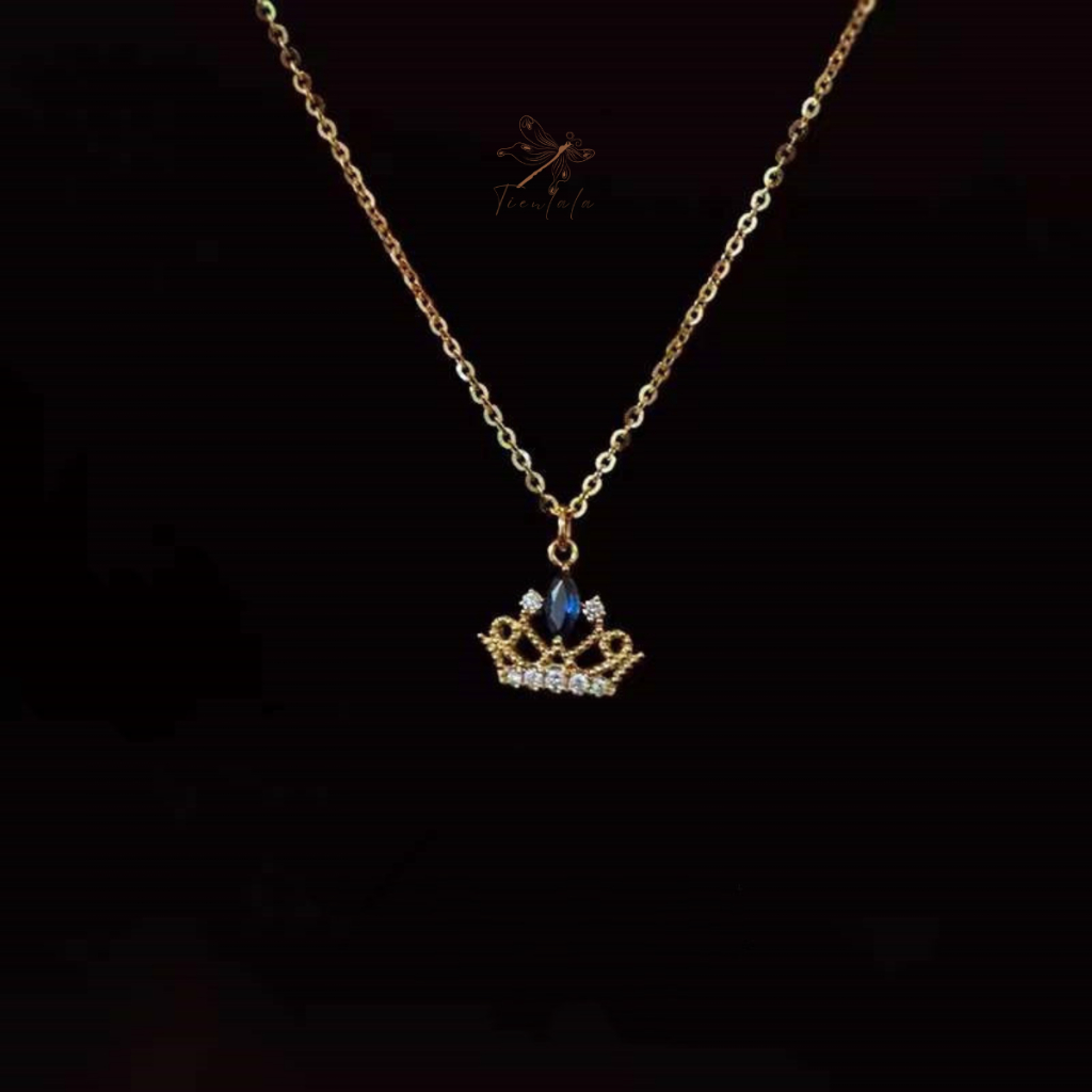 Dây chuyền bạc mặt hình vương miệng đính đá, vòng cổ dáng mảnh thanh lịch TIENLALA DC024