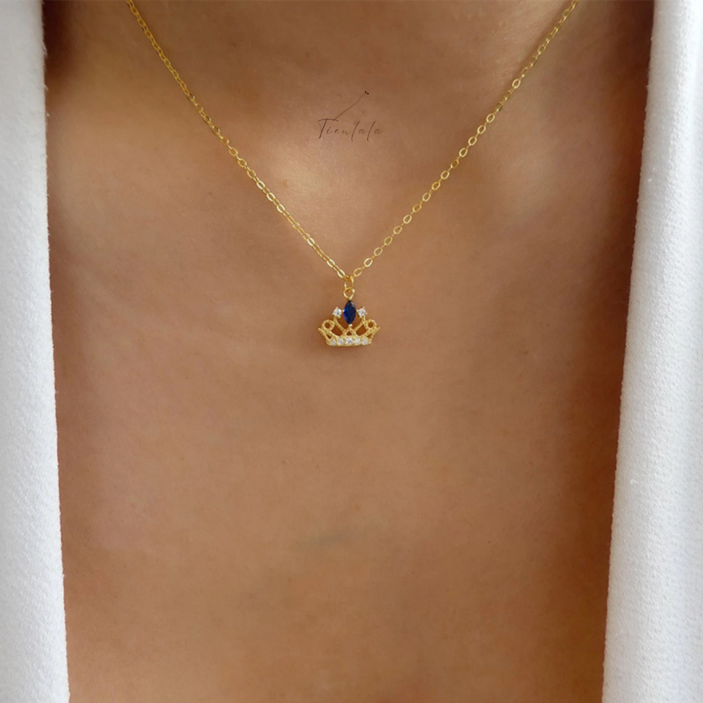 Dây chuyền bạc mặt hình vương miệng đính đá, vòng cổ dáng mảnh thanh lịch TIENLALA DC024