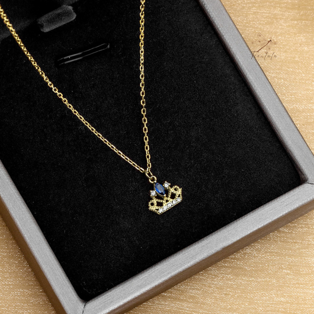 Dây chuyền bạc mặt hình vương miệng đính đá, vòng cổ dáng mảnh thanh lịch TIENLALA DC024