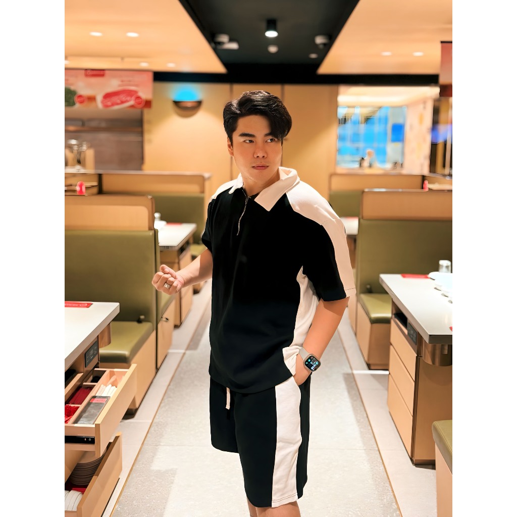 Set bộ quần áo polo viền dây kéo nửa, short nỉ sọc to thời trang bigsize nam cỡ đại 140kg