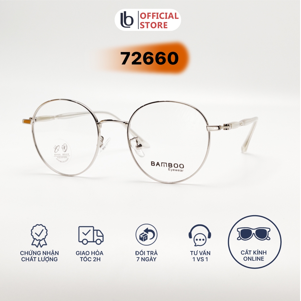 Gọng kính tròn kim loại  LB Eyewear 72660 giả cận cho nam nữ thời trang chống tia UV, không cấn mũi, đau tai