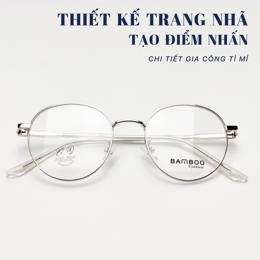 Gọng kính tròn kim loại  LB Eyewear 72660 giả cận cho nam nữ thời trang chống tia UV, không cấn mũi, đau tai