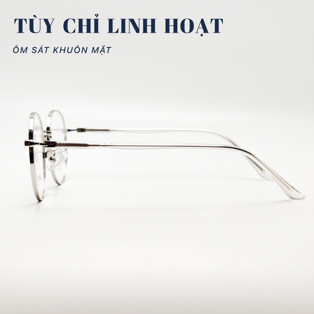 Gọng kính tròn kim loại  LB Eyewear 72660 giả cận cho nam nữ thời trang chống tia UV, không cấn mũi, đau tai