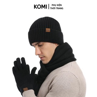 Set mũ len khăn quàng cổ kèm găng tay KOMI combo 3 món nam nữ unisex giữ ấm mùa đông