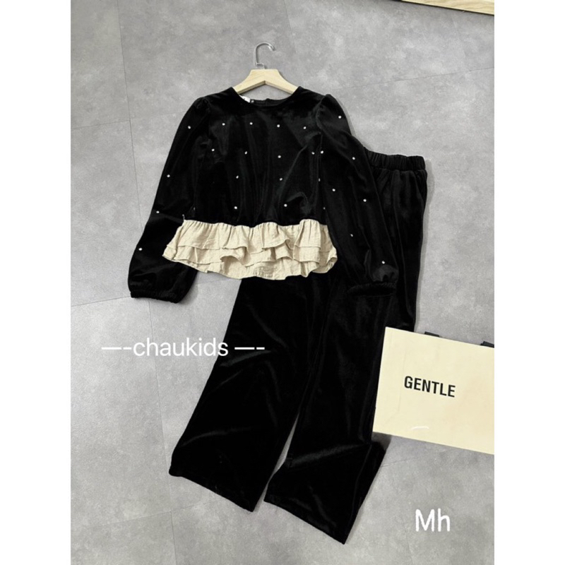 Set bộ nhung đính đá viền bèo cho bé gái