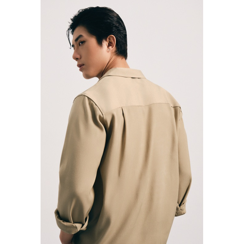 Áo sơ mi dài tay Robus chất cotton Ý dày dặn cổ danton Camel shirt