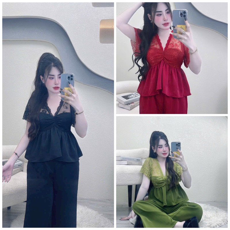 Bộ lụa tiểu thư phối ren mềm, lụa mango mềm, mịn ko nhăn