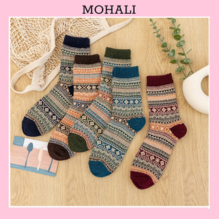 Tất cổ cao vớ thổ cẩm dài giữ ấm chân phong cách vintage retro hàng loại một dày dặn hoa văn độc đáo MOHALI VC074