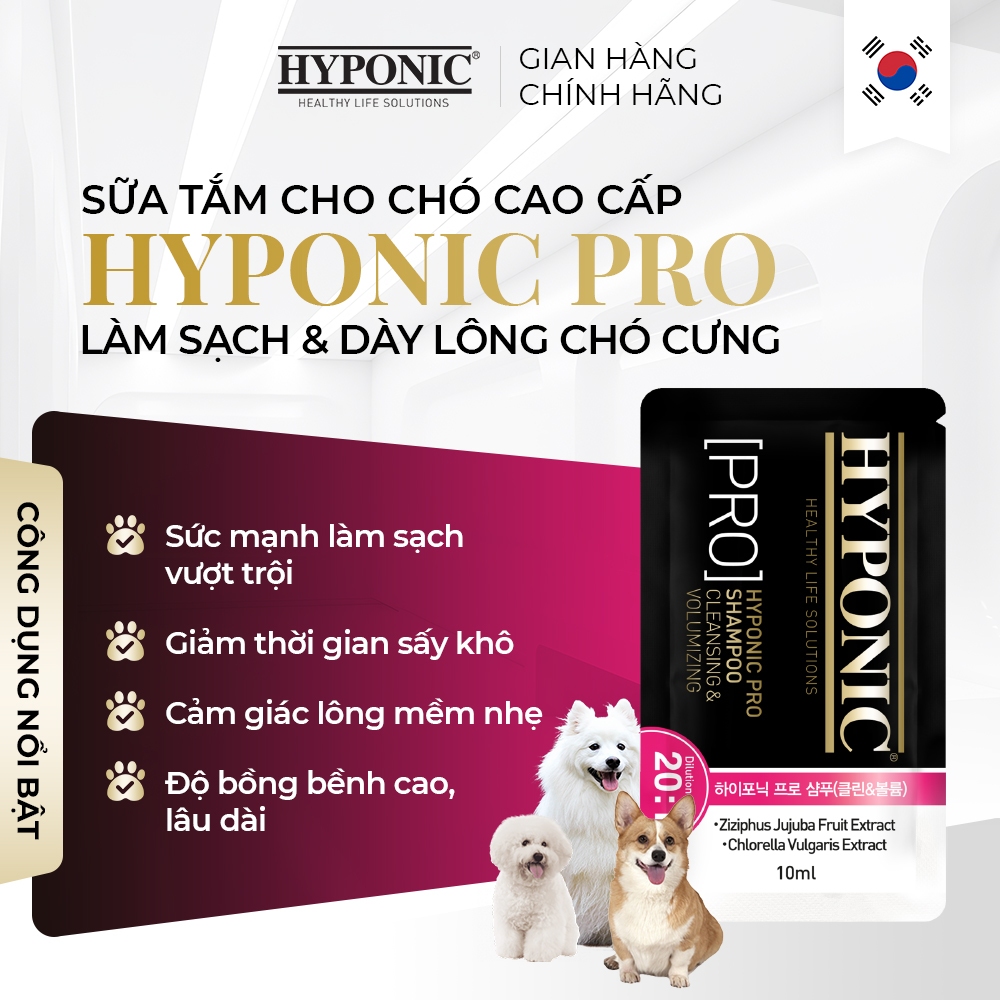 Sữa tắm cho chó cao cấp HYPONIC PRO, làm sạch & dày lông chó cưng - 10ml