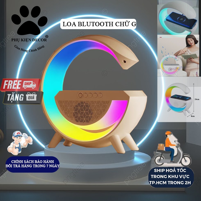 Loa blutooth chữ G BT2301 LED đèn RGB nháy theo nhạc, Pin trâu, bass mạnh, sạc không dây 15w decor bàn học