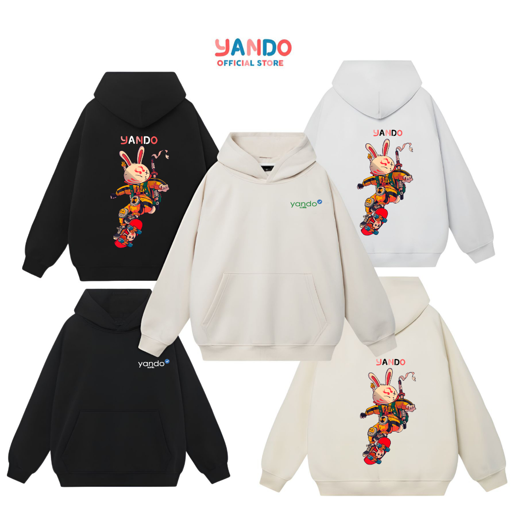 [Size M] Áo Hoodie Form Rộng YANDO OUTFITS P1001 Rabit skate Nỉ Cotton French Terry 350GSM Local Brand