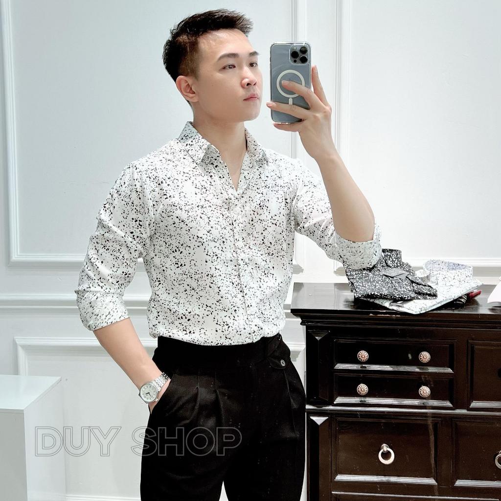 Sơ mi lụa 612 không nhăn, chất liệu mát hoạ tiết chấm trắng, đen DUYSHOP